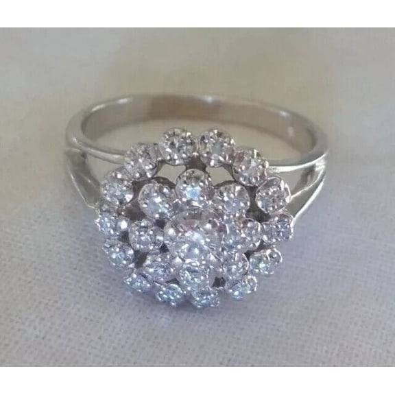 2Ct Round Cut Lab Created Diamond Flower Cluster Engagement Ring 14K White Gold Plated 925 Sterling Silver