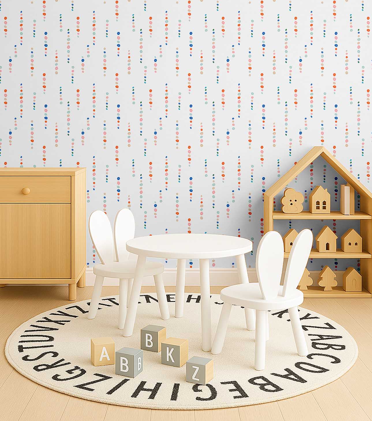 S4Sassy Peel & Stick Wall Covering, Vertical Dotted Stripe Print Removable- White Kids Room Walls Mural, Instant Wall Makeover Sticker for Kids Room, Self-Adhesive Removable Wallpaper Vinyl-25"x360"