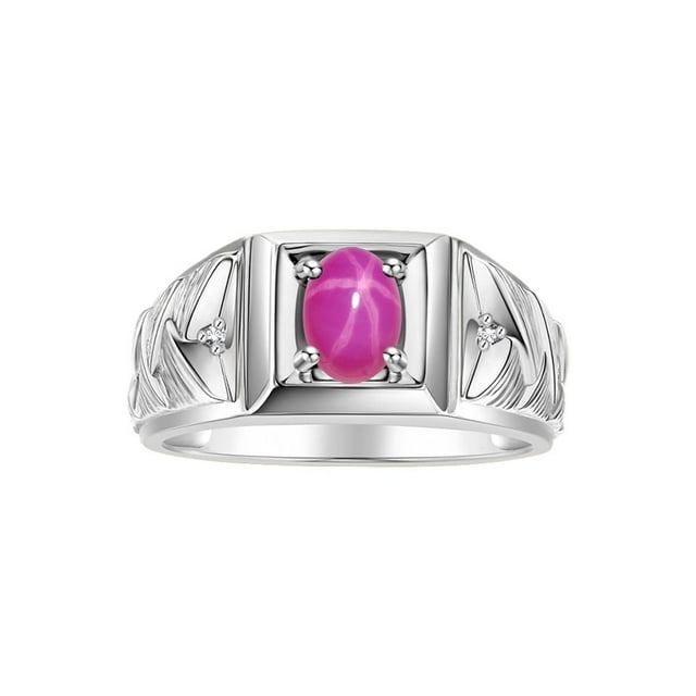 RYLOS Men's Rings Sterling Silver Rings Designer Weave Band 7X5MM Oval Gemstone & Diamond Ring Star Ruby July Birthstone Rings For Men Size 9
