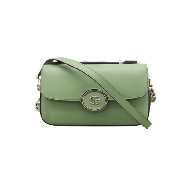 Pre-Owned GUCCI Double G 2-Way Shoulder Bag 739722, Green Leather, Women's