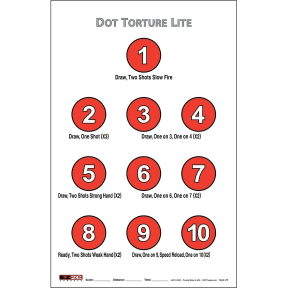 25 EZ2C Targets Style 29: Dot Torture Lite (25 Rounds) Drill 11"x17" Paper Targets USA Made Tear-Off Pad of 25