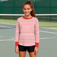 thumbnail image 5 of UQJfacai Girls Long Sleeve T Shirts Kids Crewneck Soft Tunic Tops Teen Girl Casual Striped Color Block Summer Tees 5-16 Years, 5 of 9