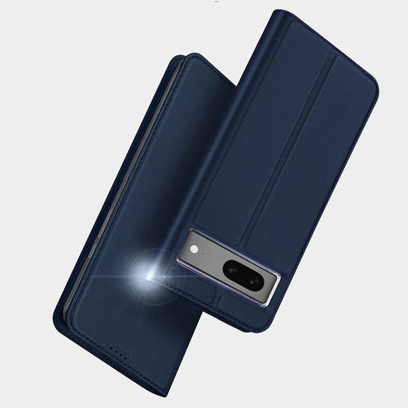 Leather Wallet Case Compatible with Google Pixel 7 Ultra Thin Shockproof Kickstand Business Case for Men-Blue