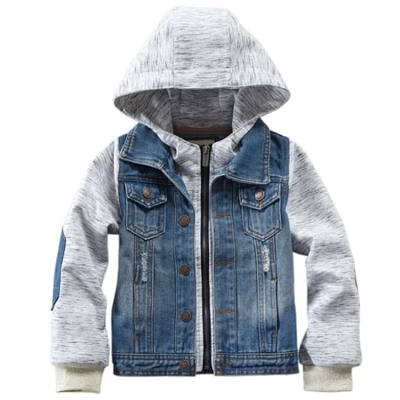 EnJoCho Toddler Boys Girls Denim Jacket Kids Toddler Button Down Jeans Jacket Top Coat Outerwear Long Sleeve Hoodie Sweatshirt Denim Coat Blouse Spring Fall Top