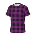 thumbnail image 3 of Yiaed Purple Black Plaid Print Mens Short Sleeve Tight Fit T-Shirt, Crewneck Casual Tee-Small, 3 of 5