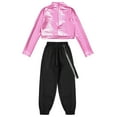 thumbnail image 4 of YEAHDOR Girls Hip Hop Dance 2Pcs Outfit Metallic Crop Top with Chain Pocket Pants Gym Yoga Suit Sportswear Pink 14, 4 of 5