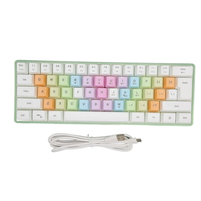 Teclado mecánico de 61 teclas con retroiluminación RGB, teclas coloridas, miniteclado mecánico con cable para juegos, trabajo de oficina, blanco