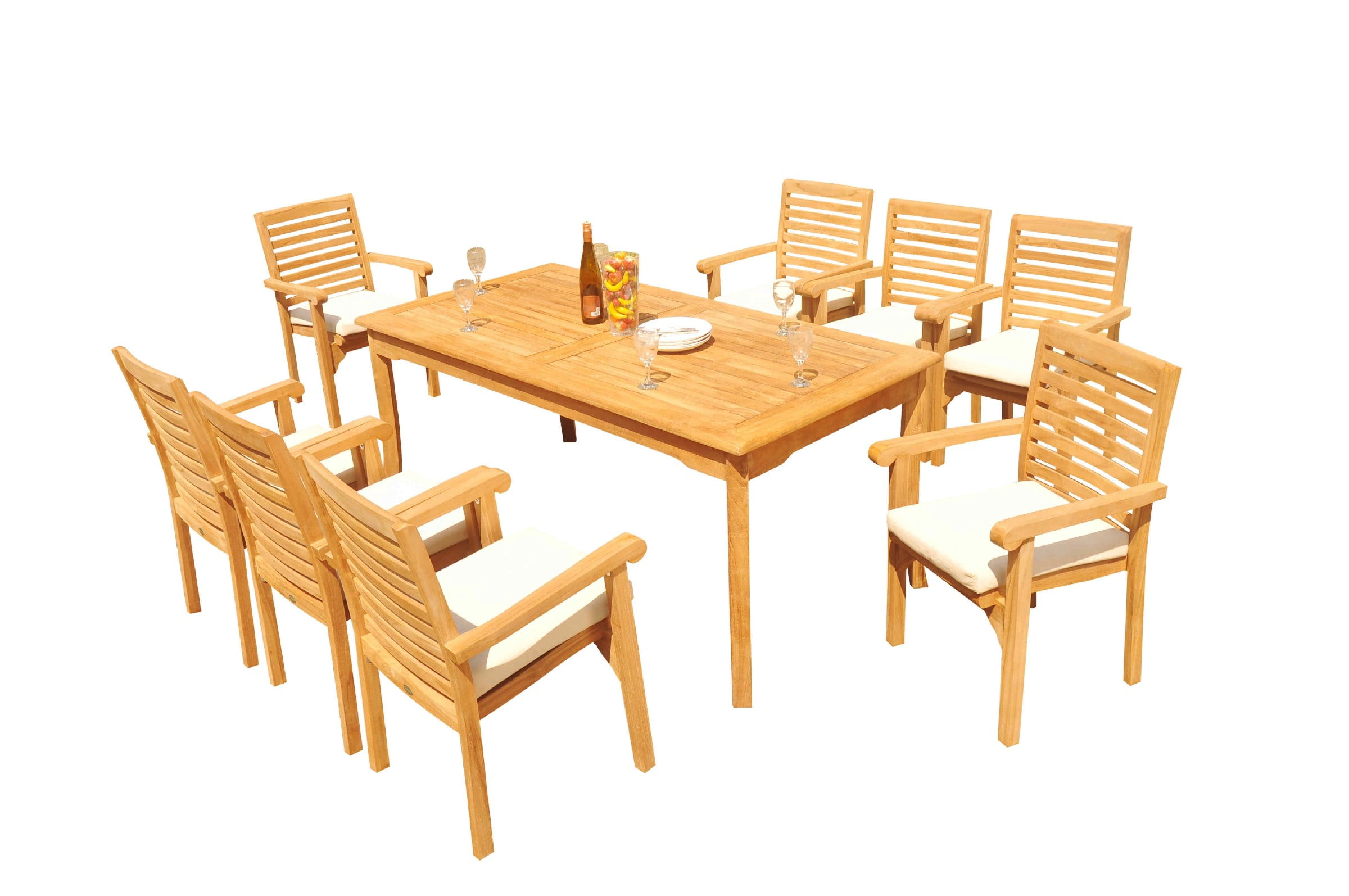 GradeA Teak Dining Set 8 Seater 9 Pc 71" Rectangle Table And 8 Hari