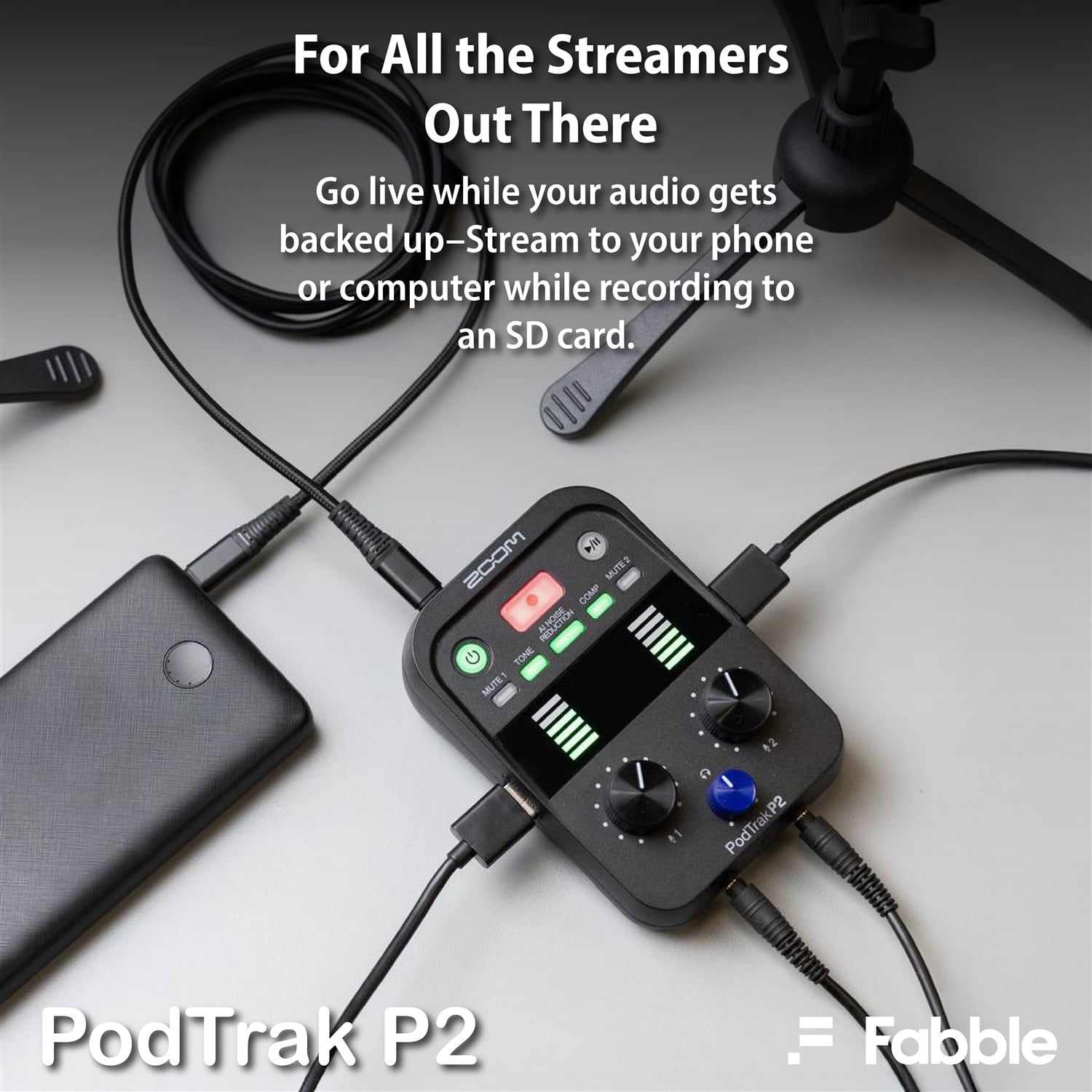 Zoom PodTrak P2 Podcasting Bundle: Includes PodTrak P2 Recorder, 2 ZUM-2 Podcast Mic Packs, 32GB microSDHC Card, AA Rechargeable Battery Kit with Charger, and Premium Black Microfiber Cleaning Cloth