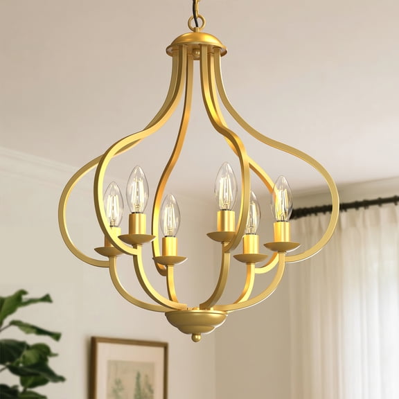 YANSUN 6-Light Gold Industrial Farmhouse Chandelier, Metal Pendant Light Fixture for Dining Room, Kitchen Island, Foyer