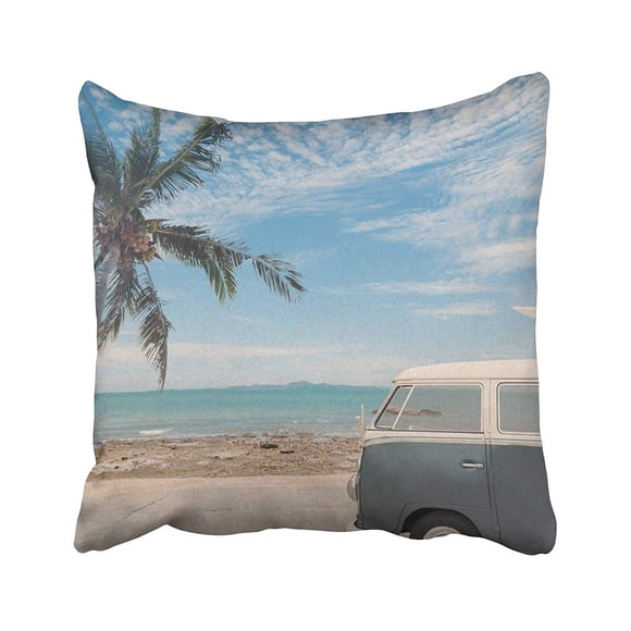 BOSDECO Camionnette Vintage à la Plage avec Planche de Surf sur le Toit Effet Filtre Style Images Taie d'Oreiller Coussin Housse 20x20 Pouces
