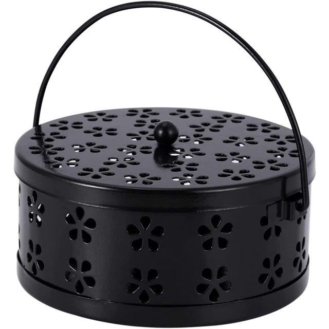 Portabobinas clásico para mosquitos Caja de metal portátil para mosquitos Cubierta de contenedor Caja de mosquitos Contenedor Seguridad Anti-quemaduras Quemador de incienso para mosquitos con asa par TUNC Sencillez