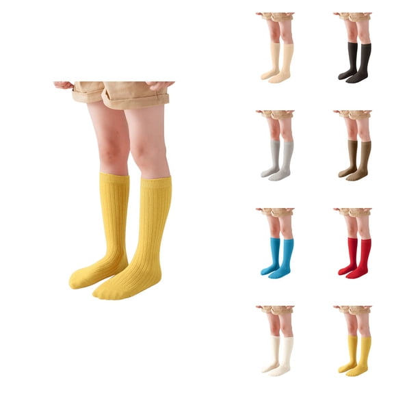 Kids Unisex Crew Socks, Soft Cotton Solid Color Dress Ankle Socks for Toddlers, Happy Face Casual Style, Pack of 5