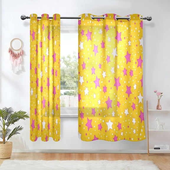 Yayeee Window Curtains Light Filtering 63"x42" Grommet Panel Pair Home Living Room Decor, Pink Stars