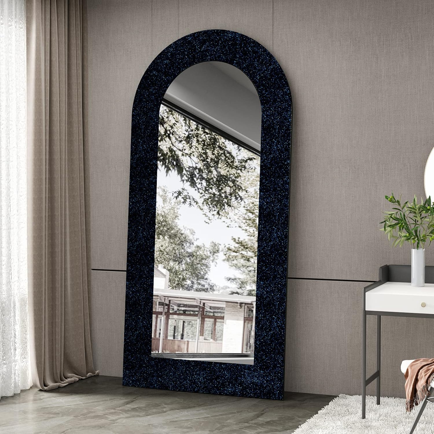 Black Blue Glitter Wallpaper Stick and Peel 8"x354" Glitter Wallpaper Border Shiny Sparkle Fabric Wall Border Self Adhesive Decorative Black Wall Stickers for Bedroom Girls Room Mirror Frame