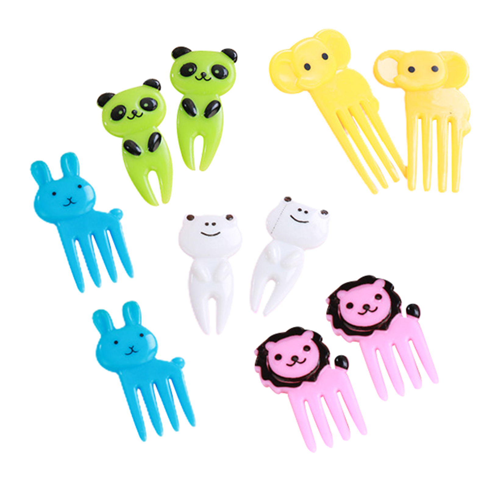 VEAREAR 10Pcs Creative Plastic Mini Fruit Fork Lunch Decoration Cartoon