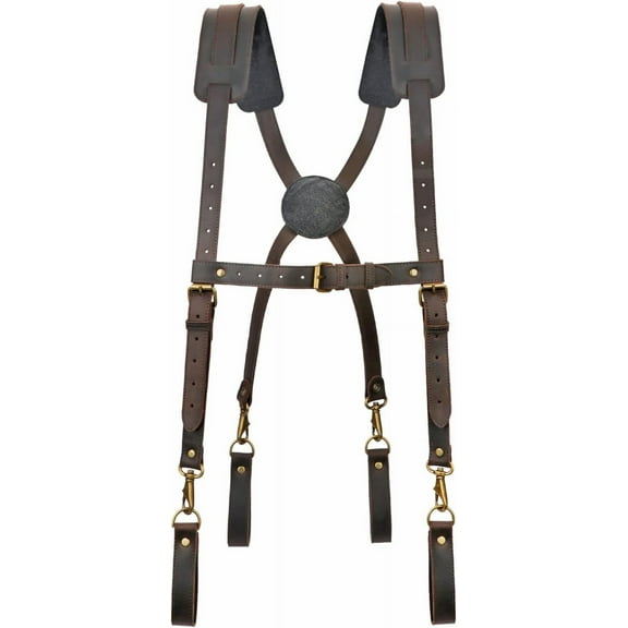 Tourbon Leather Carpenter Tool Belt with Suspenders for Men Padded Heavy Duty Work Harness Electrician's Combo Construction Framing Bag
