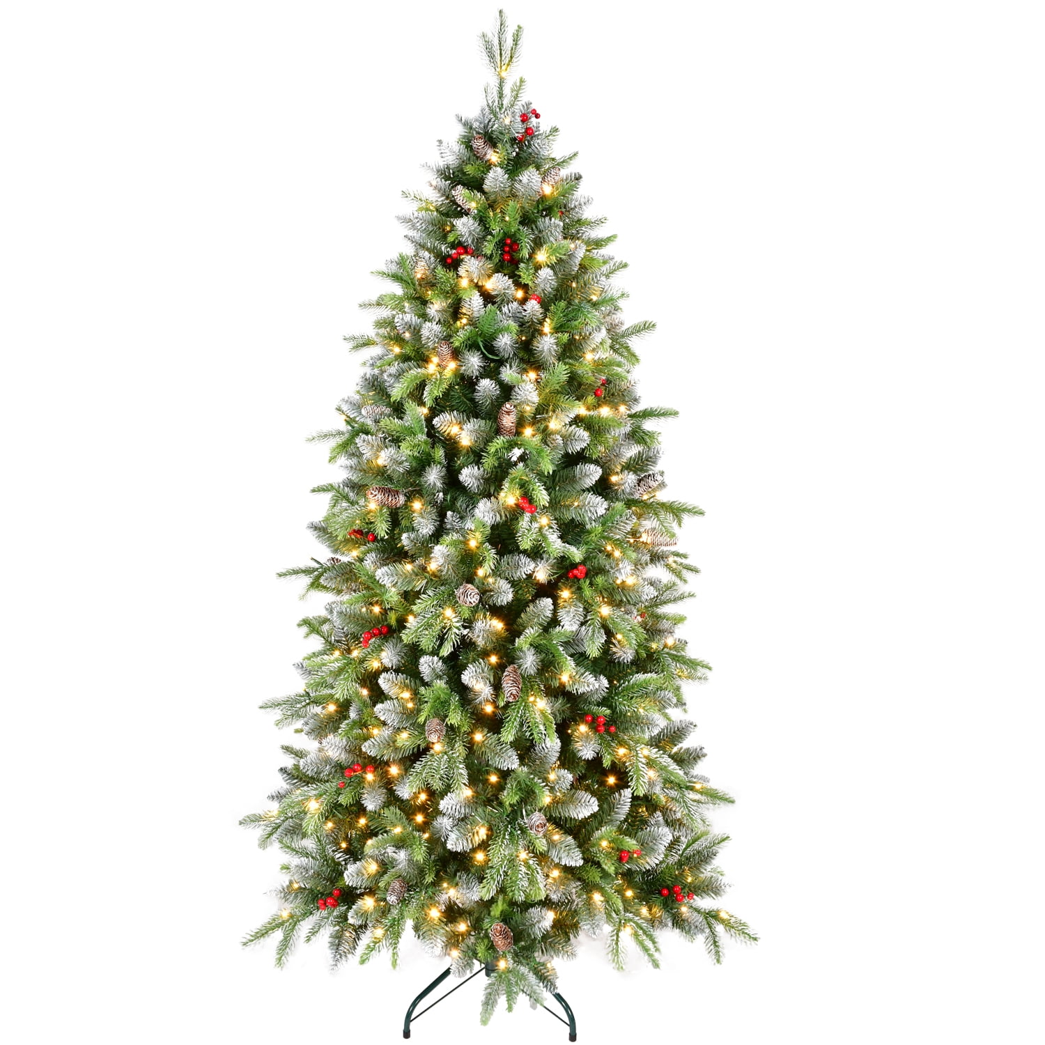 Alvantor 6ft Pre-Lit Christmas Tree Artificial Tree with 1264 Tips & 380 LED Lights & Pine Cones for Indoor Holiday Decoration Green