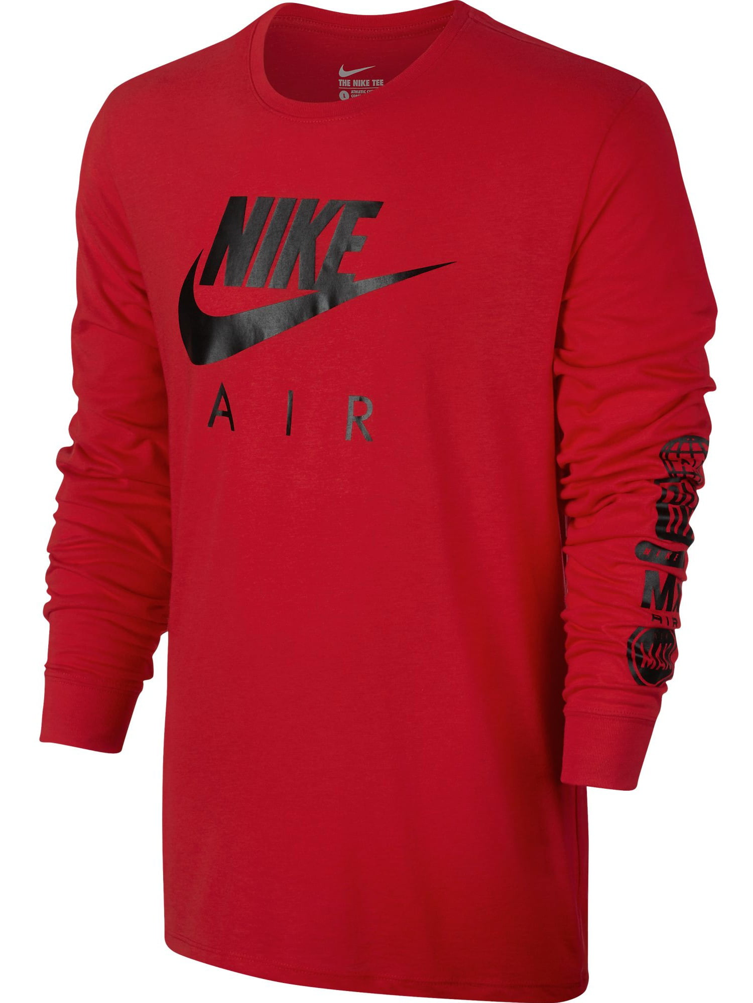 black nike shirt with red swoosh
