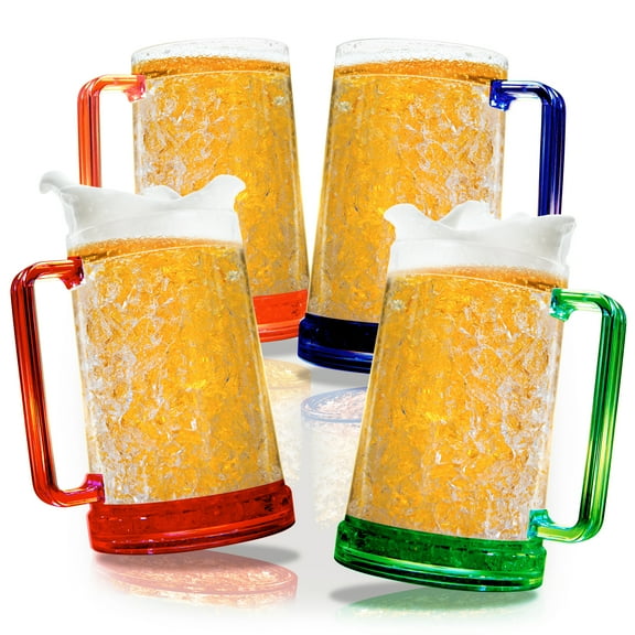 Granatan Beer Mugs with Gel Freezer 16 oz, Double Walled Beer Mugs with Handles, Color Handles Set Of 4