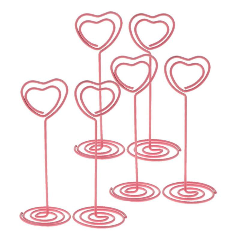 6pcs Heart Shape Photo Holder Stands Table Number Holders Place Card Paper Menu 