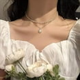 thumbnail image 6 of Jiaroswwei Pearl Necklace Double-layer Simple Alloy Female Clavicle Chain for Party, 6 of 8