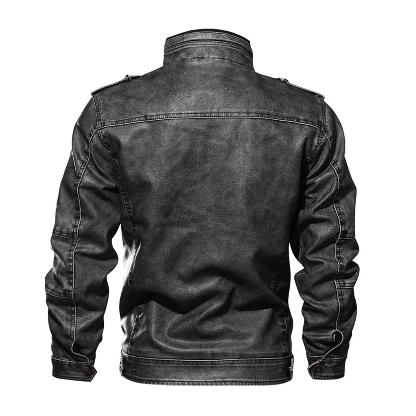 Nmnitkp Jackets for Men Easy Cleaning Care Men’s Stand Collar Leather Jacket Casual Faux Leather Motorcycle Jacket Outerwear Coat with Zipper Pockets & High Quality Fabric Leather Jacket Men