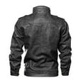 thumbnail image 3 of Dolkfu Mens Jackets Winter Distressed Faux Leather Black Bike Jacket Motocycle Stand Collar Streetwear Mens Outerwear L, 3 of 4