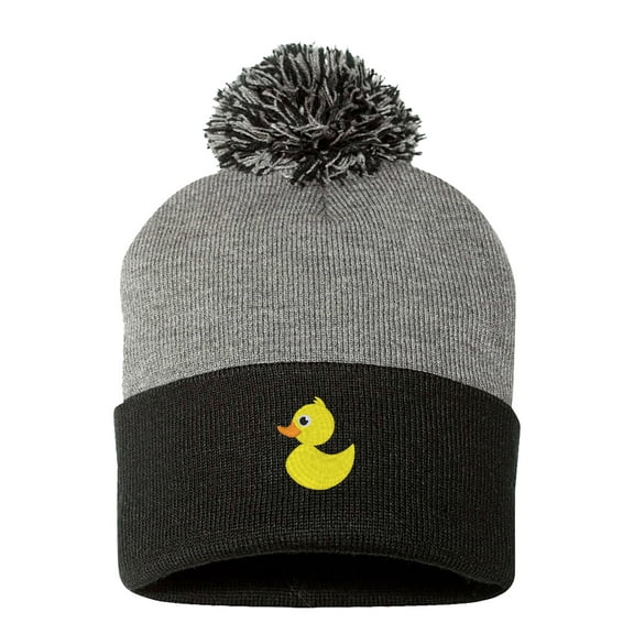 PP-BNE Embroidered Pom Pom Rubber Duck Beanie for Men and Women-RubberDuck-EM-0018-Gray-Black