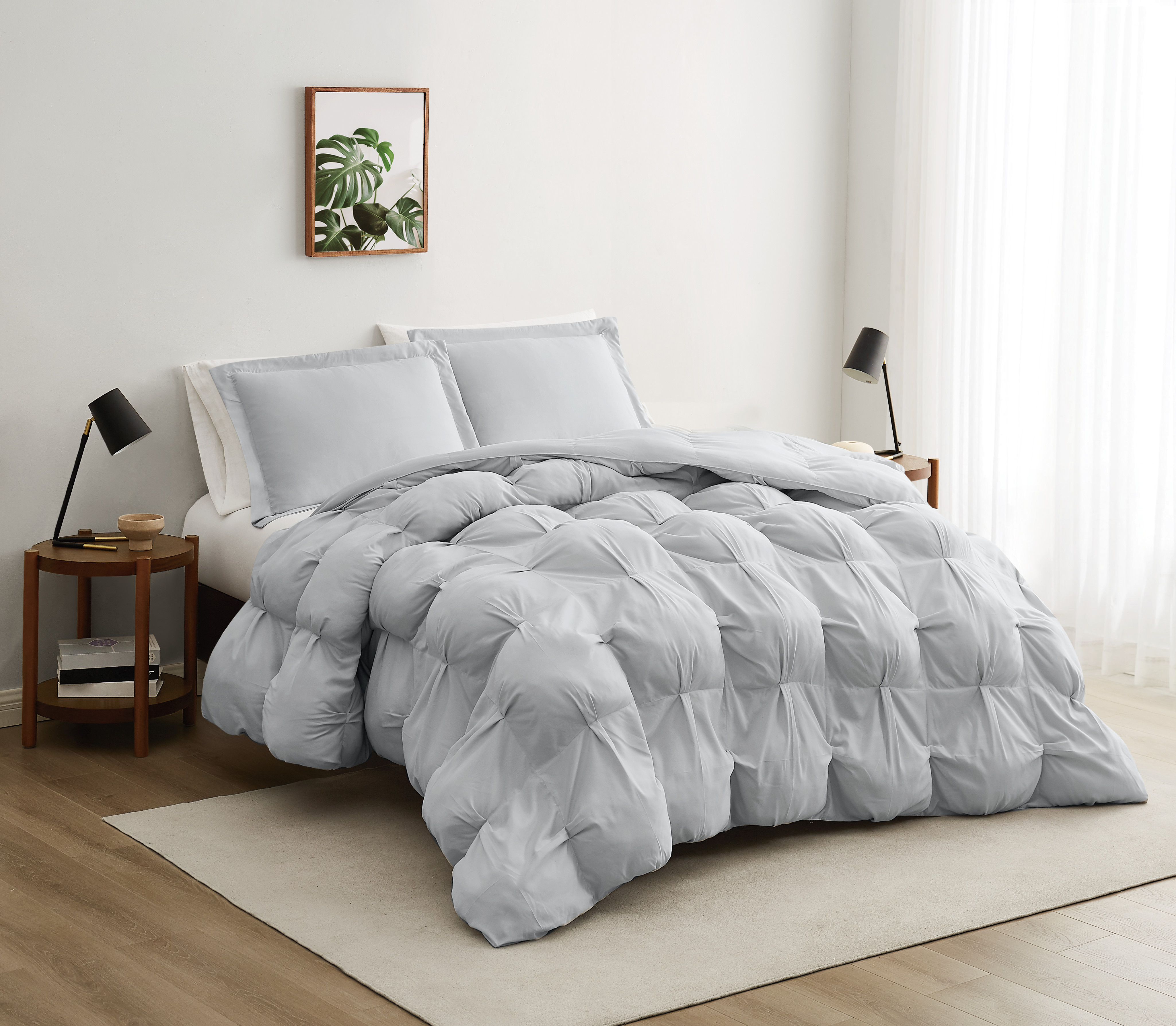 Truly Soft Cloud Puffer Boxed Pleat 100% Microfiber Polyester Grey 3-Piece Full/Queen Comforter Set, Solid Casual themed, Adult Bedding, OEKO-TEX Certified