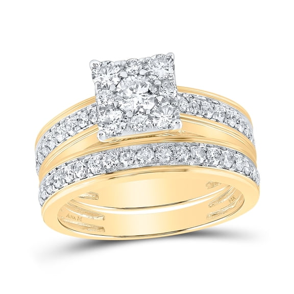 14K Yellow Gold His Hers Round Diamond Cluster Matching Wedding Set 2-1/5 Cttw, Womens Size: 5-10, Mens Size: 7-13