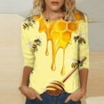 thumbnail image 2 of CYMMPU Blouses for Women Dressy Casual Crew Neck Bee Pattern Tunic Tops Fall Fashion Shirts Spring Tops 3/4 Sleeve Loose Fit Lightweight Basic T-Shirts Yellow L, 2 of 5