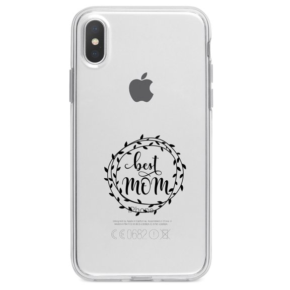 DistinctInk Clear Shockproof Hybrid Case for iPhone XS Max (6.5" Screen) - TPU Bumper Acrylic Back Tempered Glass Screen Protector - Best Mom - Vine Wreath