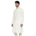 thumbnail image 5 of Ethnix Men's Mandarin Collar Pure Cotton White Hand Embroidered Placket Long Kurta Tunic; White; M, 5 of 5