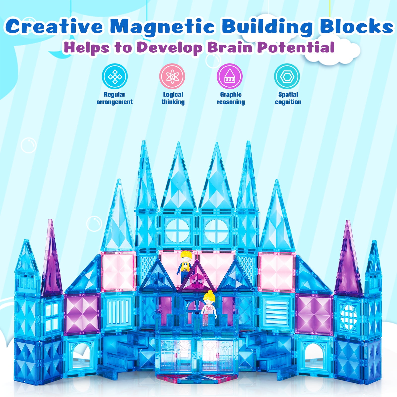 FunMagic 102pcs Magnetic Tiles - 3D Diamond Building Blocks for Pretend Play, Magnetic Toys Birthday Gifts for Your Kids