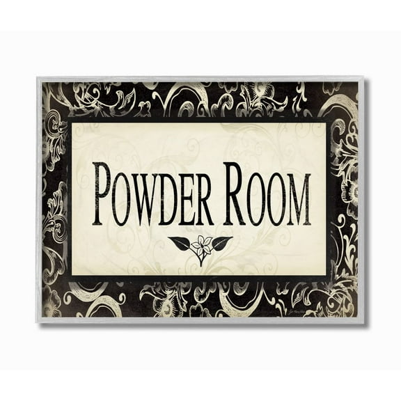 Stupell Industries Powder Room Black and Beige Bathroom Framed Wall Art by Jo Moulton