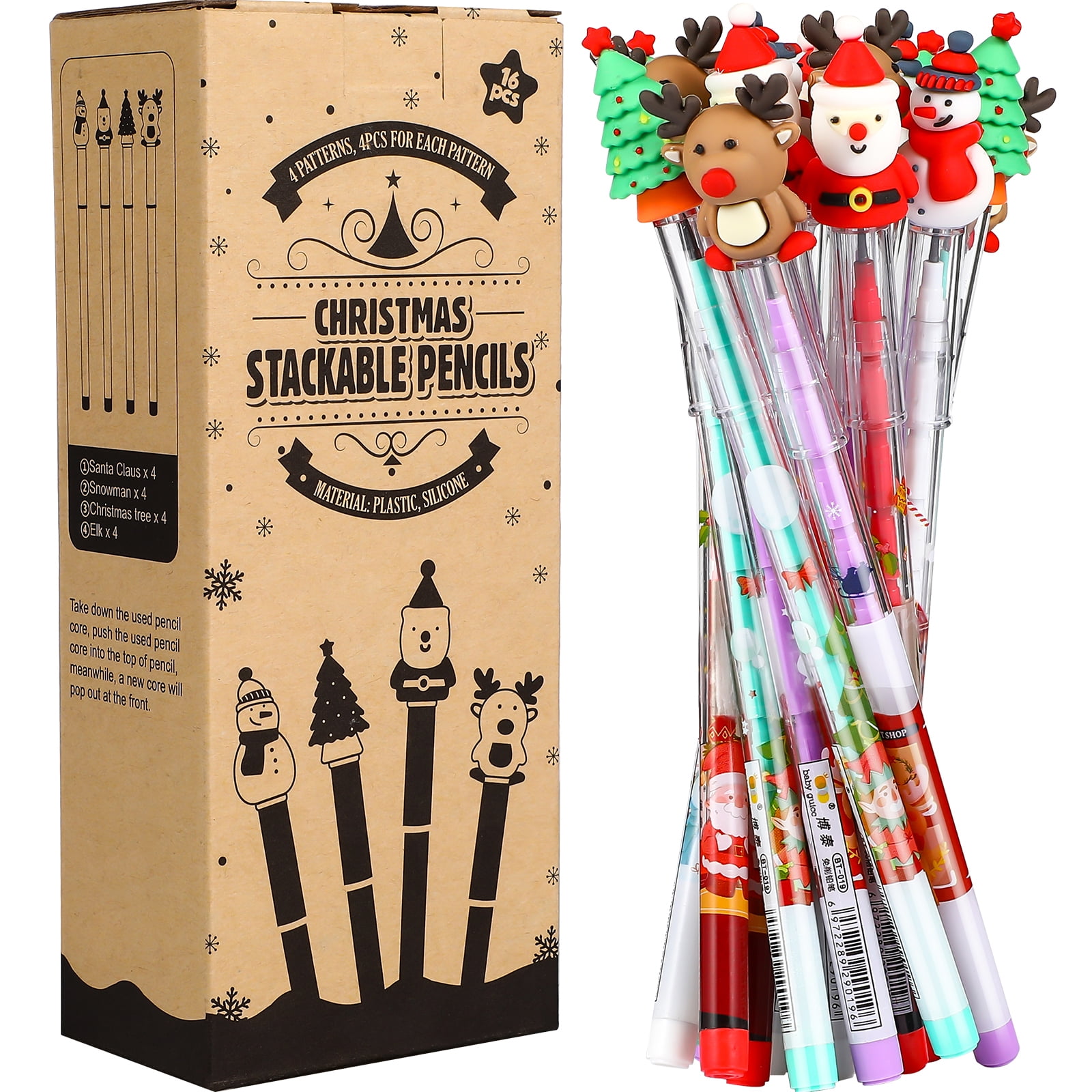 Qilery 24 Pcs Christmas Pencils Multi Point Stackable Push Pencils