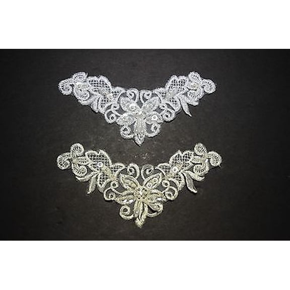 Lily 6.5"x3" White or Ivory Embroidered Beaded Bodice Motif by Piece