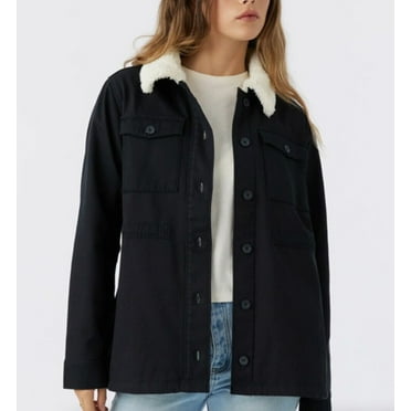 NEW Hang Ten Women's Utility Fleece lined Jacket Plush Collar Black Size S