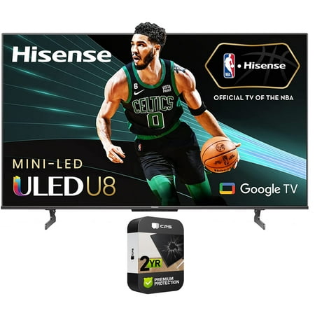 Hisense 65U8H 65 Inch QLED U8H Series Quantum 4K ULED Mini-LED Google Smart TV Bundle with 2 YR CPS Enhanced Protection Pack