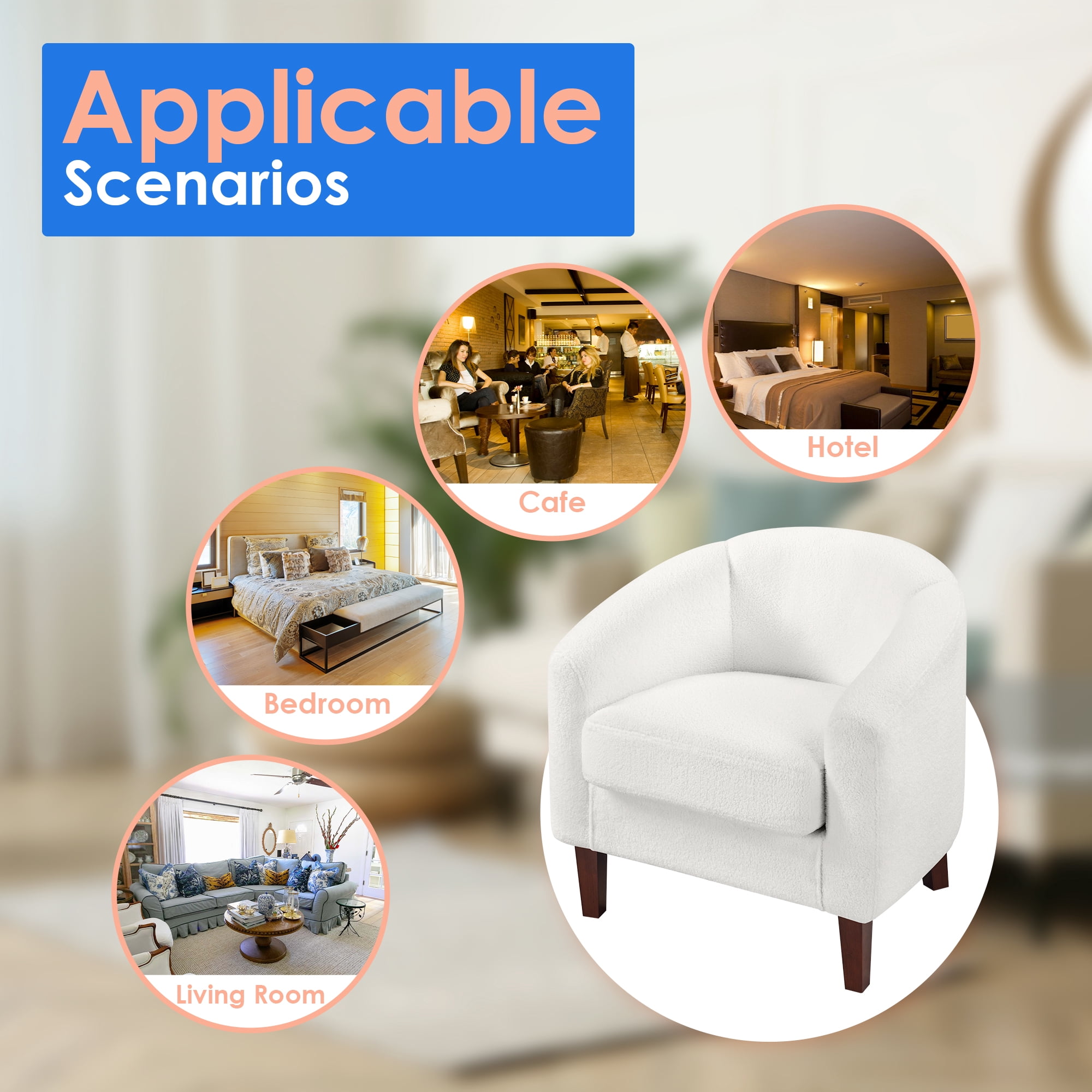 TrumanPick Accent Chair and Cozy Barrel Chair Teddy Velvet Club Chair Comfy Armchair for Living Room,White