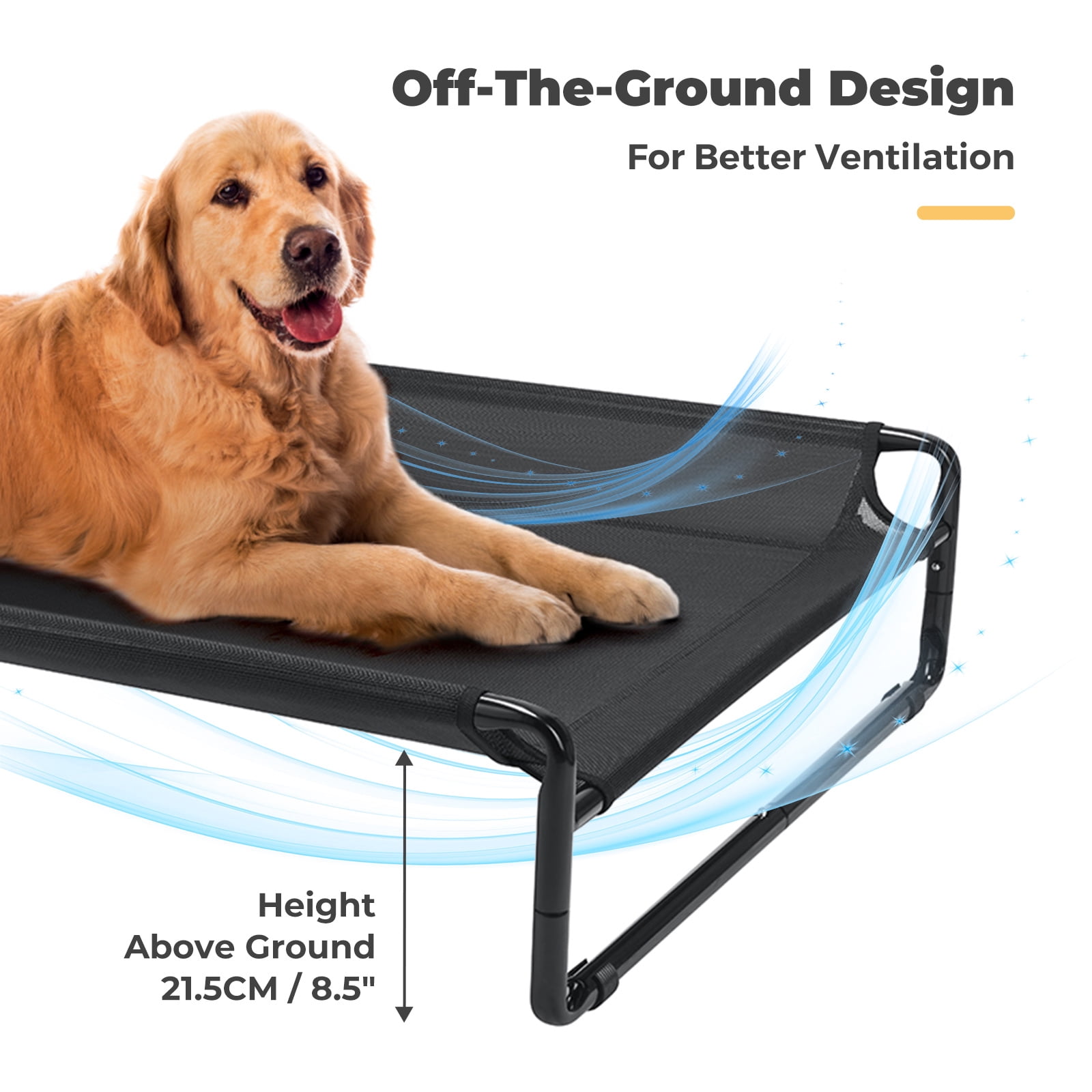 Veehoo Original Cooling Elevated Dog Bed, Raised Dog Cot with Washable Mesh, Large, Black