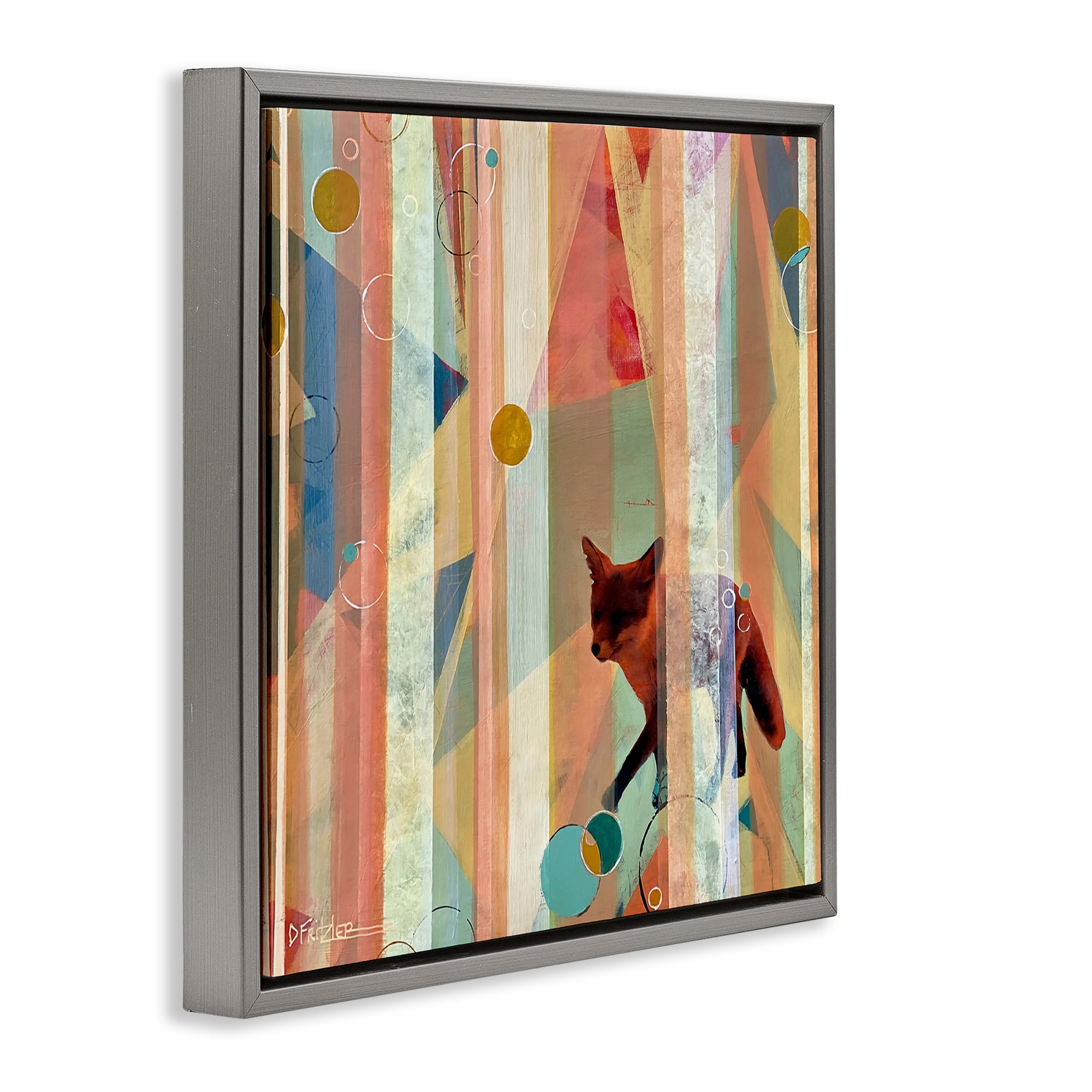 Stupell Industries Making My Move Fox Gray Framed Floater Canvas Wall Art, design by Dianna Fritzler