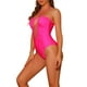 thumbnail image 4 of Traje de baño de una pieza con corte en la parte delantera y tirantes cruzados para mujer, color rosa caliente, talla S, 4 of 5