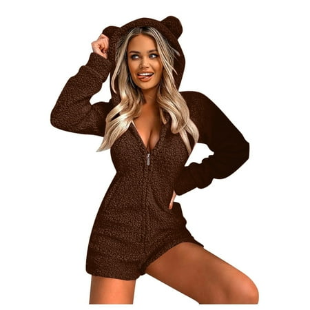 

Women One-Piece Suits For Adults Long Ear Nightwear Pyjamas Women Leopard Jumpsuit Sleeve Animal Hooded Printed Women s Long Sleeve Sleepwear Onesie Bodycon Rompers Overall