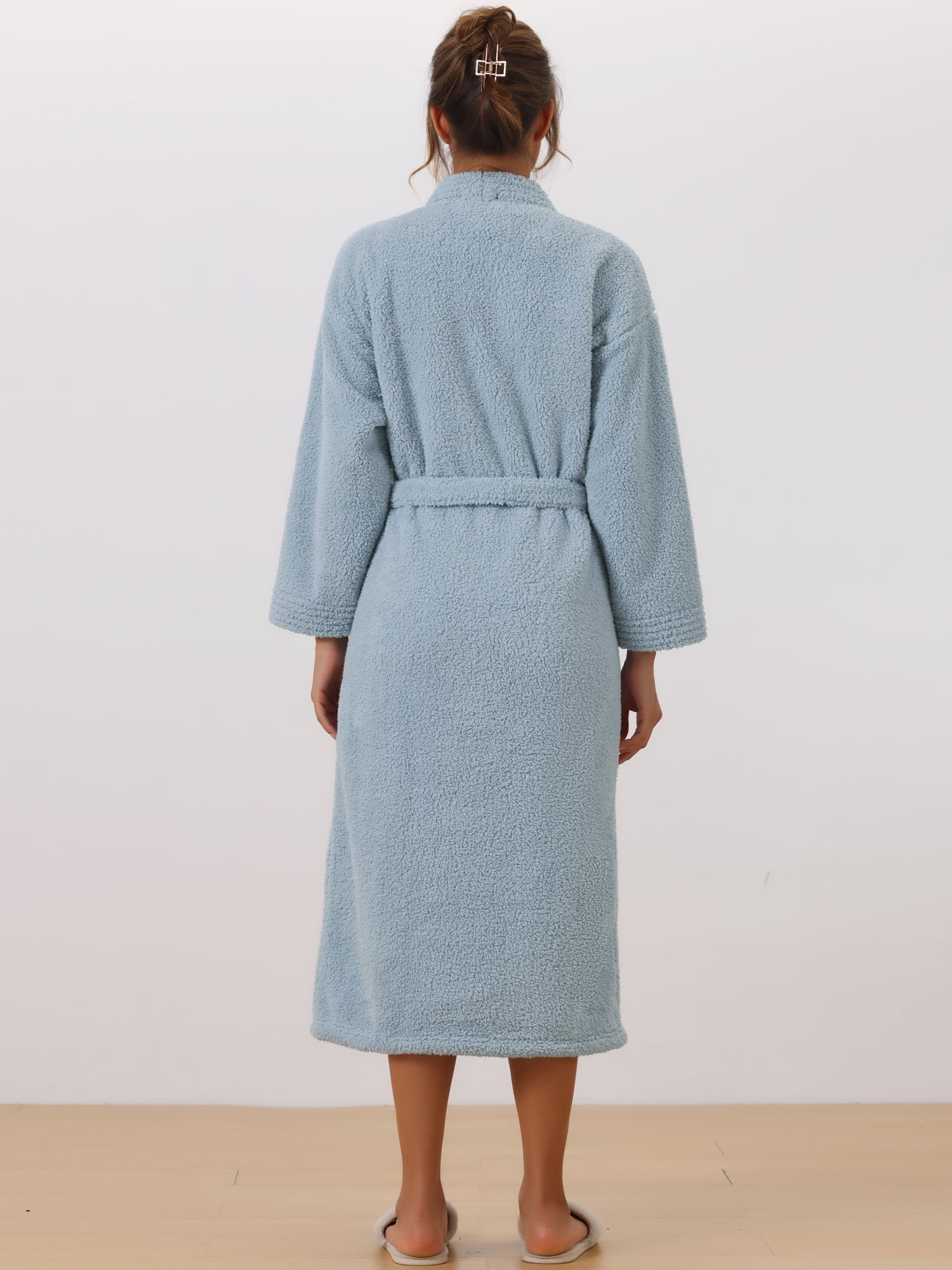 DARING DIVA Fuzzy Fluffy Plush Bathrobe for After Shower Spa Bath M Blue