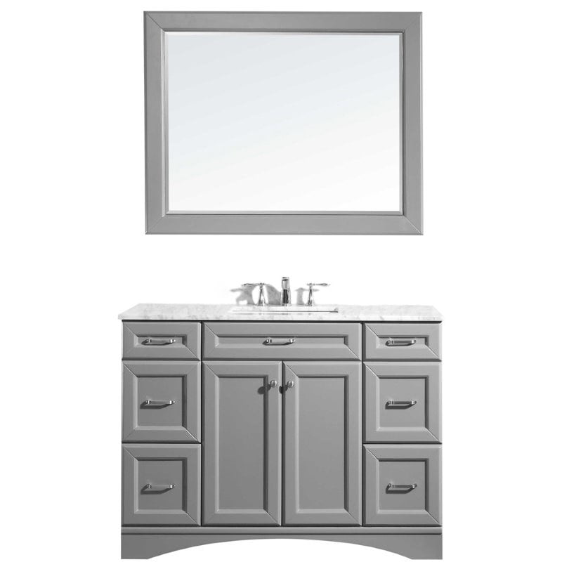Vinnova Naples 48' Single Vanity in Grey with Carrara White Marble Countertop and Mirror