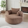 thumbnail image 3 of Leumius 55" Oversized Round Swivel Accent Chair,Upholstered Corduroy 360 Degree Swivel Chair for Living Room, Bedroom, Lounge and Projection Room,Brown, 3 of 11