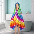 thumbnail image 6 of Colorful Rainbow Tie Dye Spiral Pattern Hooded Bath Towel，50"x30" for Ages 3 To 12 Kids, Quick Dry Lightweight Soft Microfiber Hood Beach Towel Cover Up for Kids, 6 of 7