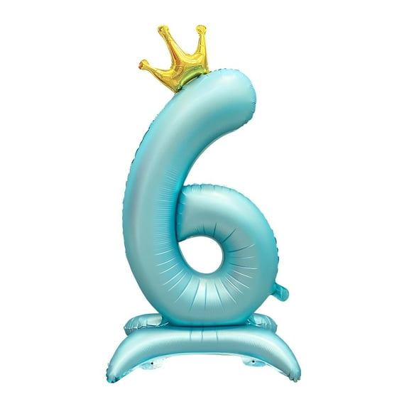 42” Standing Crown Number 6 Balloon, Large Blue Foil Balloon for Birthday Party Decorations